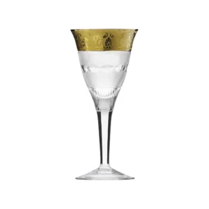 Verre à vin rouge 260ml en authentique cristal de bohême taillé, avec un bandeau en or 24 carats. Création Moser, la plus prestigieuse & réputée cristallerie de Bohême. Collection Splendid, élaborée en 1911, qui reste encore aujourd'hui la plus luxueuse de toute l'histoire de la Maison.