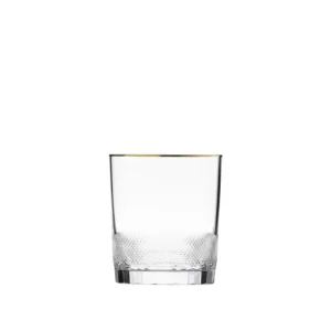 Verre à whisky 370ml en authentique cristal de bohême taillé, avec une élégante bande en or 24 carats. Collection Royal de Moser, la plus prestigieuse & réputée cristallerie de Bohême.