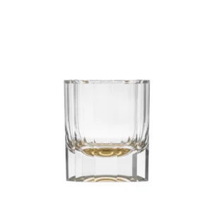 Verre à whisky old fashioned en cristal de bohême taillé, avec un miroir en or 24 carats au fond du verre. Création de Moser, la plus prestigieuse cristallerie de Bohême. Collection Solaris.