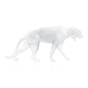 Sculpture "Wild Panther" en pâte de verre de la prestigieuse cristallerie Daum, réalisée en collaboration avec l'artiste Richard Orlinski. Couleur blanche.