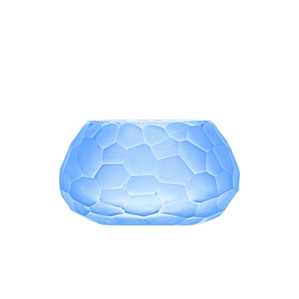 Photophore Lucy, couleur aigue marine, en authentique cristal de bohême taillé. Création de Moser, la plus prestigieuse & réputée cristallerie de Bohême.