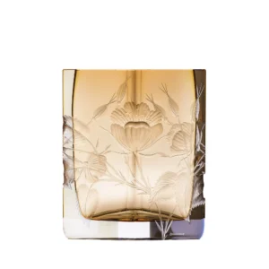 Vase Chrysis aurora 18cm, collection Art Nouveau, en authentique cristal de bohême taillé main, gravé d'un magnifique motif de roses, lys & hibiscus. Création de Moser, la plus prestigieuse & réputée cristallerie de Bohême.